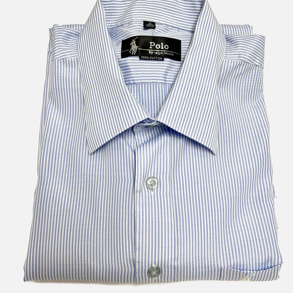 Polo Ralph Lauren Blue Striped Oxford Dress Shirt Cotton Size 17